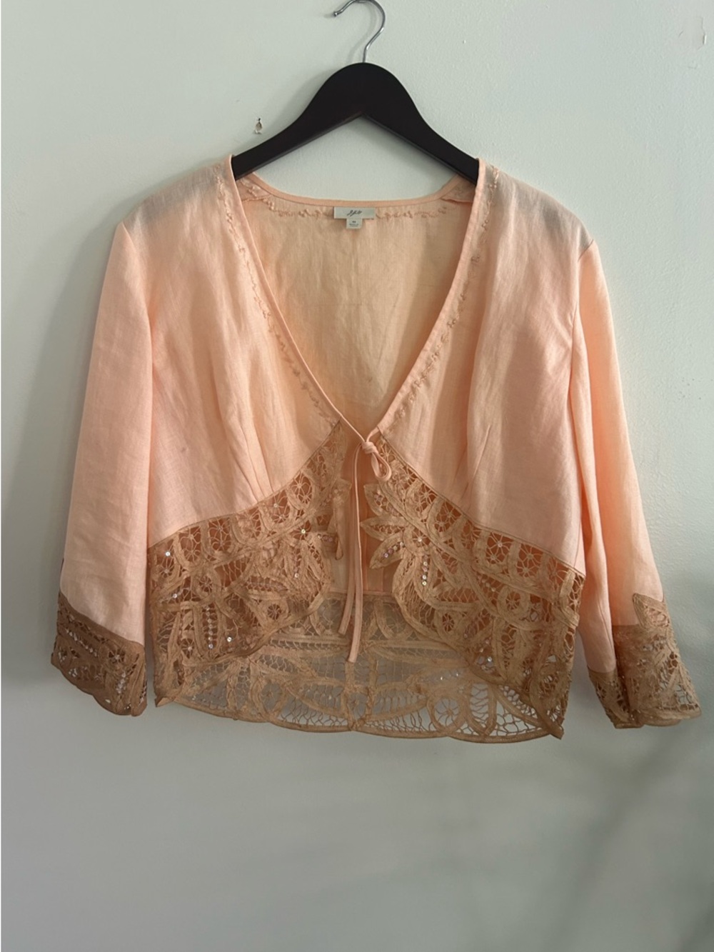 J. Jill Peach Linen and Lace Shrug Cardigan Top Blouse Medium